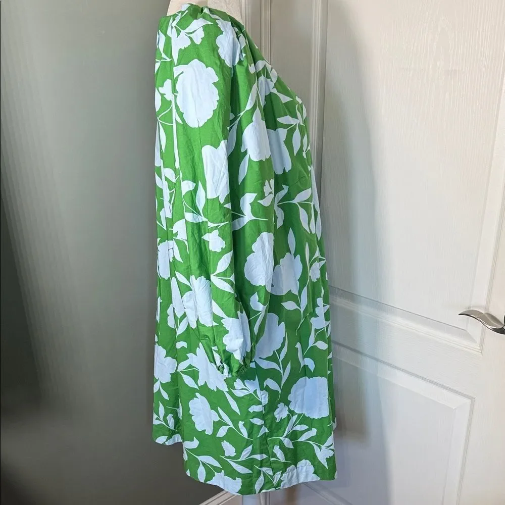 Kate Spade Floral Dress Green Cotton V Neck Balloon Sleeve XXL Plus - Picture 8 of 12